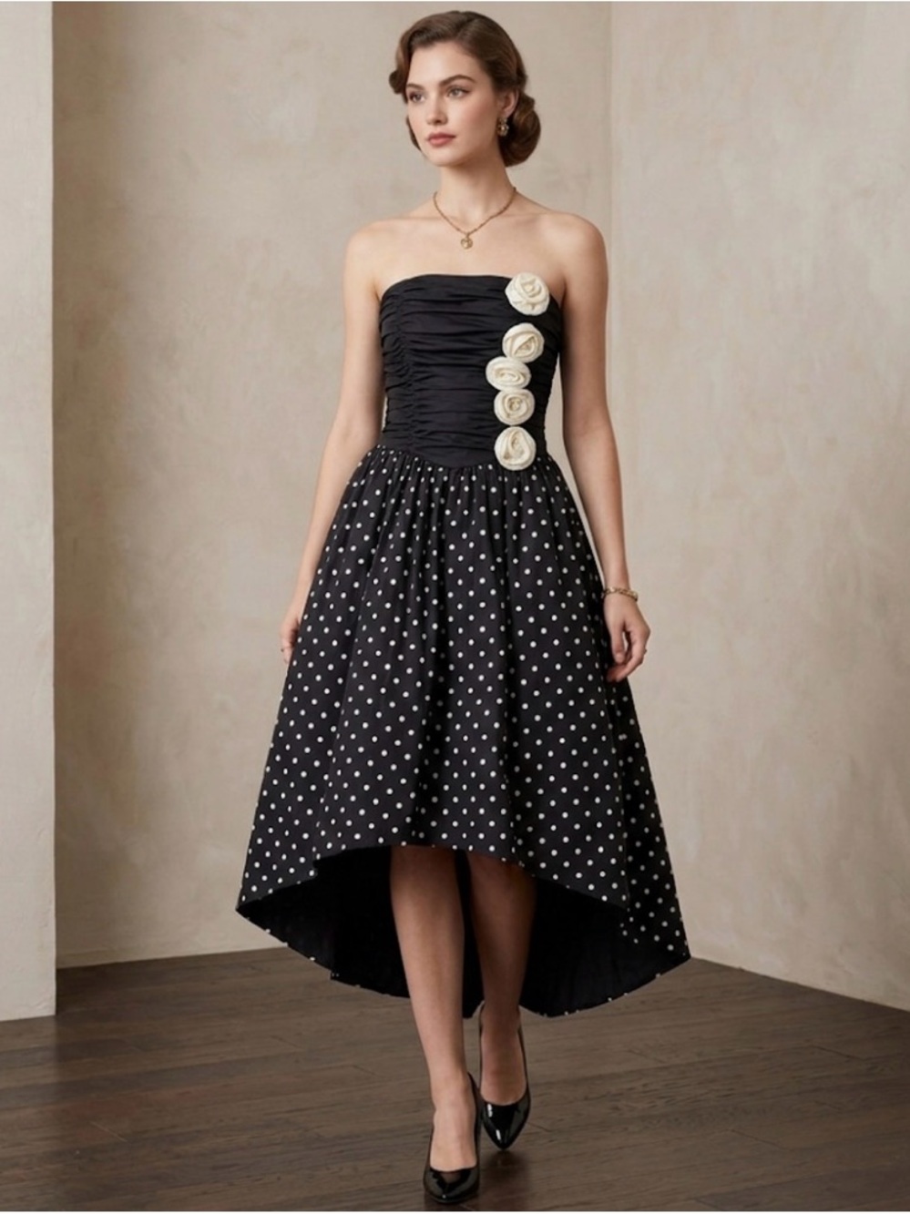 NEW Vintage‎ Gunne Sax Pinup Vixen Polka Dot Rose Dress